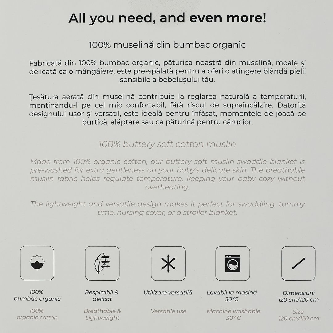 Muselina multifunctionala din bumbac 100% organic, SNUGGLE.me, Pure Life, x1 bucata, 120 x 120 cm, certificata GOTS [9]
