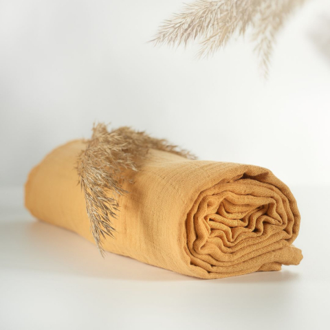 Produse - Muselina multifunctionala din bumbac 100% organic, HUG.me, Honey Gold, x1 bucata, 120 x 120 cm, certificata GOTS