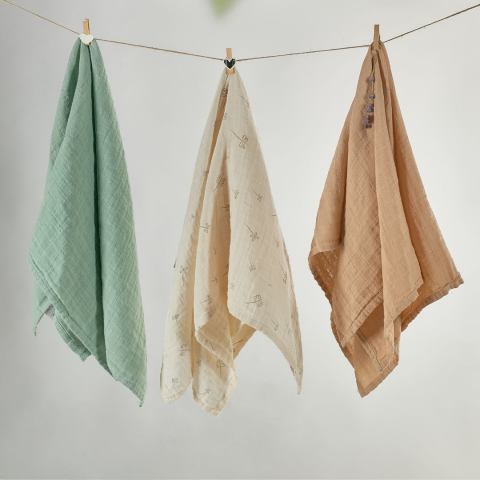 Muselina multifunctionala din bumbac 100% organic, HUG.me, Pure Nature, x3 bucati, 60 x 60 cm, certificata GOTS [3]