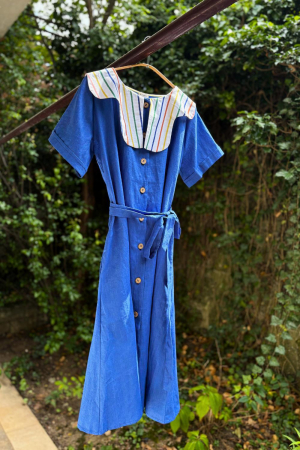 Linen - Sunflower Dress Cobalt Blue