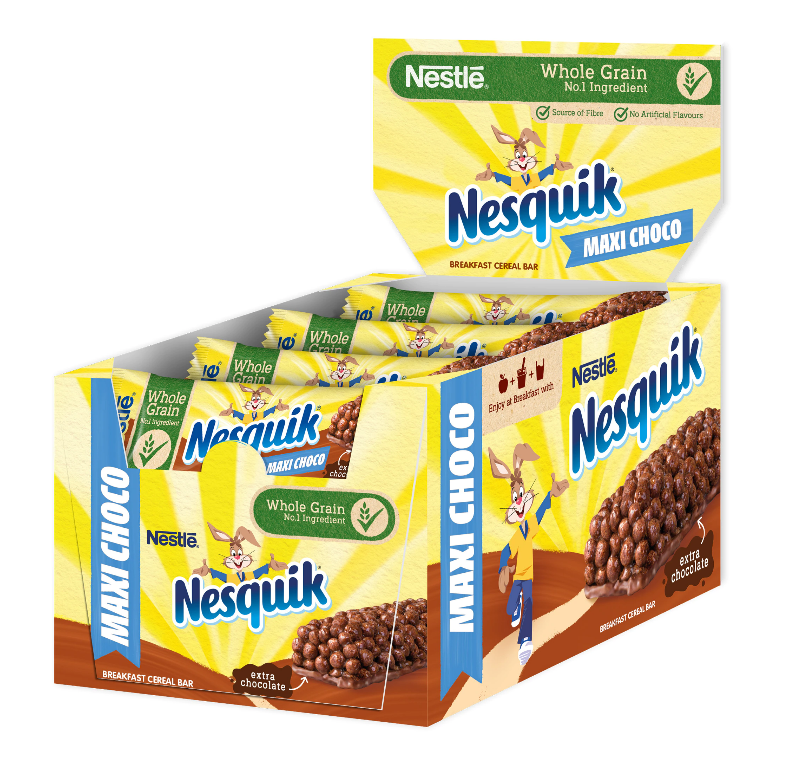 Baton de cereale Nestle Nesquik Maxi Choco cu baza de ciocolata, 16x25g [1]