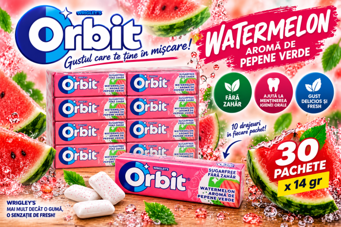 Orbit Watermelon - Gumă de Mestecat cu Aromă de Pepene Verde, 30 pachete x 14 gr [2]