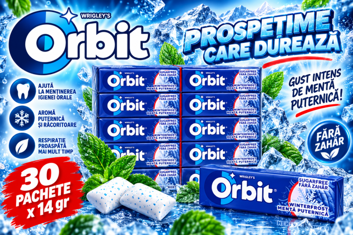 Orbit Winterfrost - Gumă de Mestecat cu Aromă de Mentă Puternică, 30 pachete x 14 gr [2]