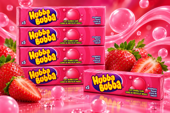 Hubba Bubba Strawberry – Gumă de Mestecat Moale cu Aromă de Căpșuni, 20 pachete x 35 g [2]