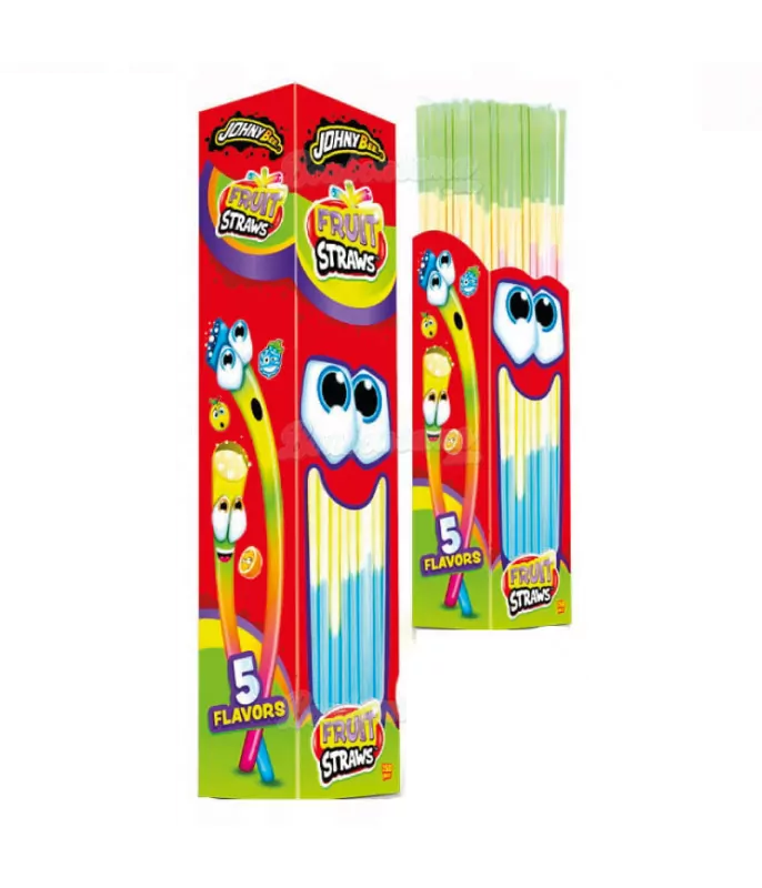 Johny Bee Fruit Straws - Paie lungi 49 cm umplute cu pudra dulce cu aroma de fructe 150 bucati x 12g [1]