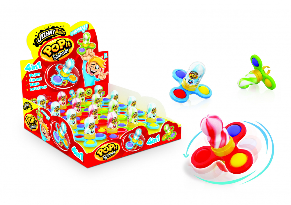 Johny Bee Jucarie PoPit Spinner 4 in 1, Acadea, Inel, Spinner si Praf Pocnitoare, 16 bucati x 15g [1]