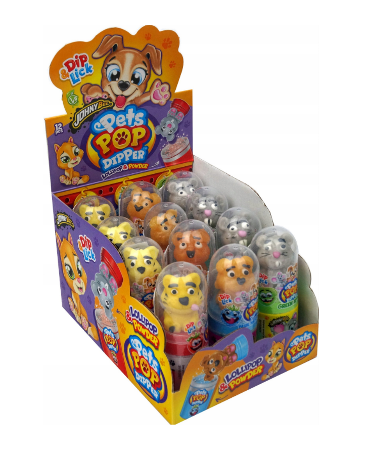 Johny Bee Pets Pop Dipper - Acadea cu Pudra in forma de animalut de companie 12 bucati x 40g [1]