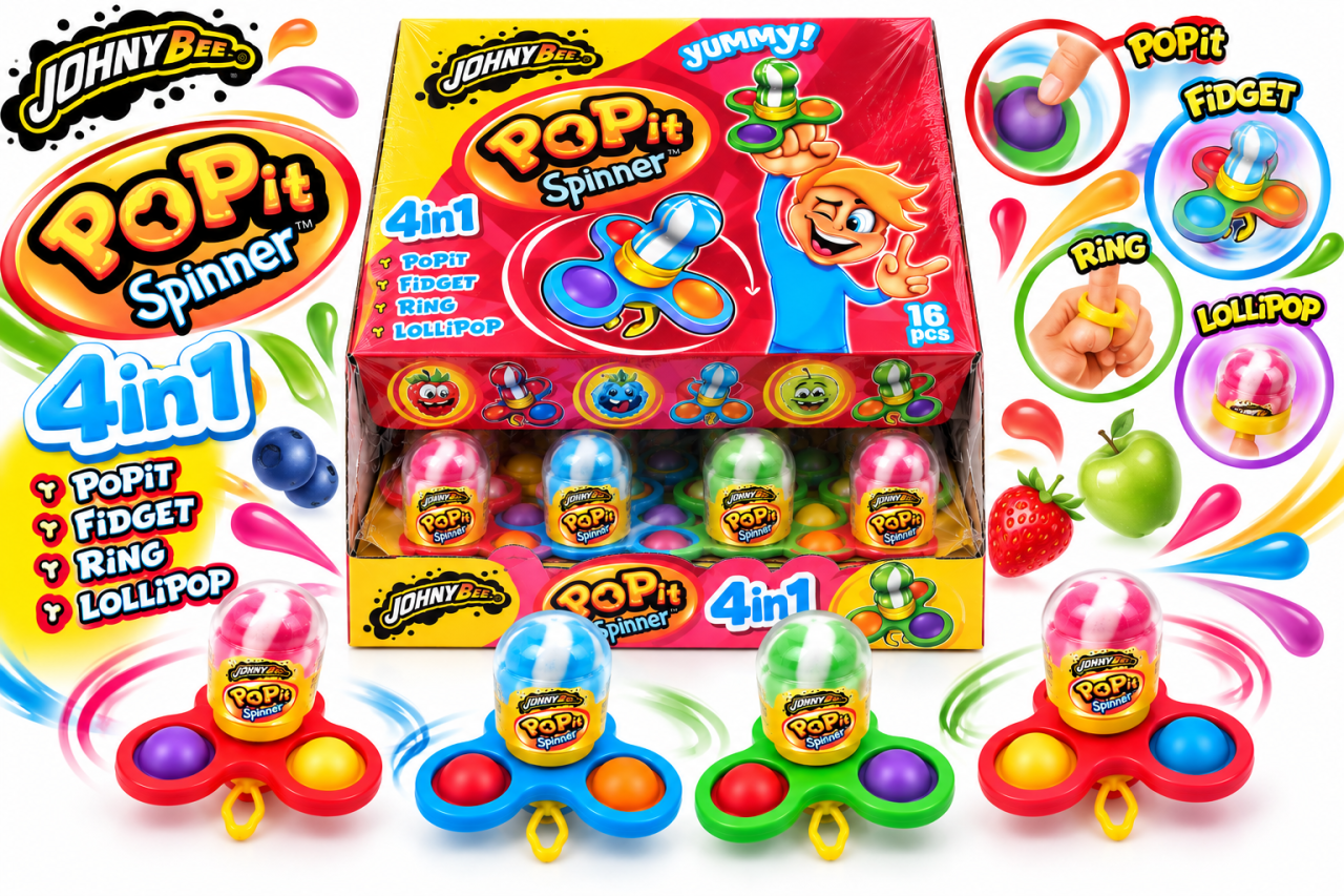 Johny Bee Pop It Spinner 4 in 1 – Acadea cu Jucărie Fidget Spinner și Pop It, 16 bucăți x 15 g [2]