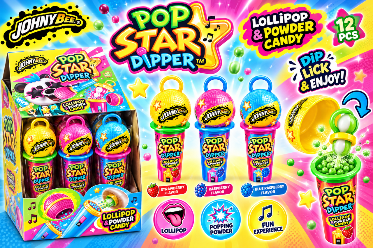 Johny Bee Pop Star Dipper – Acadea cu Pudră Acrișoară și Jucărie Microfon, 12 bucăți x 35 g [2]