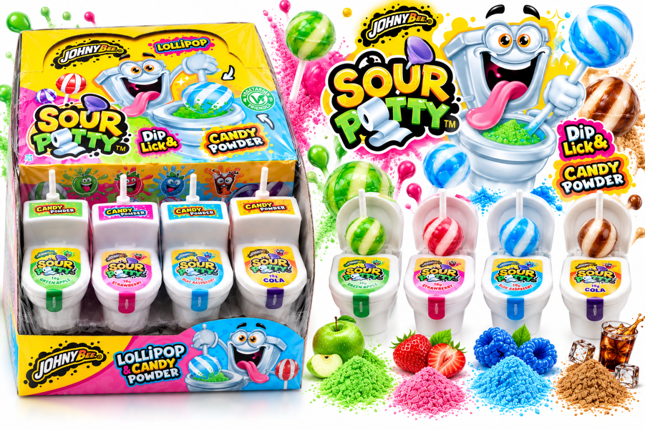 Johny Bee Sour Potty – Acadea cu Pudră Acrișoară, 4 Arome, 24 bucăți x 19 g [2]