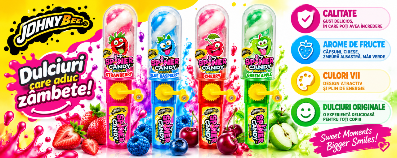 Johny Bee Spinner Candy Original – Acadea Rotativă cu Jucărie, 4 Arome, 16 bucăți x 23 g [3]