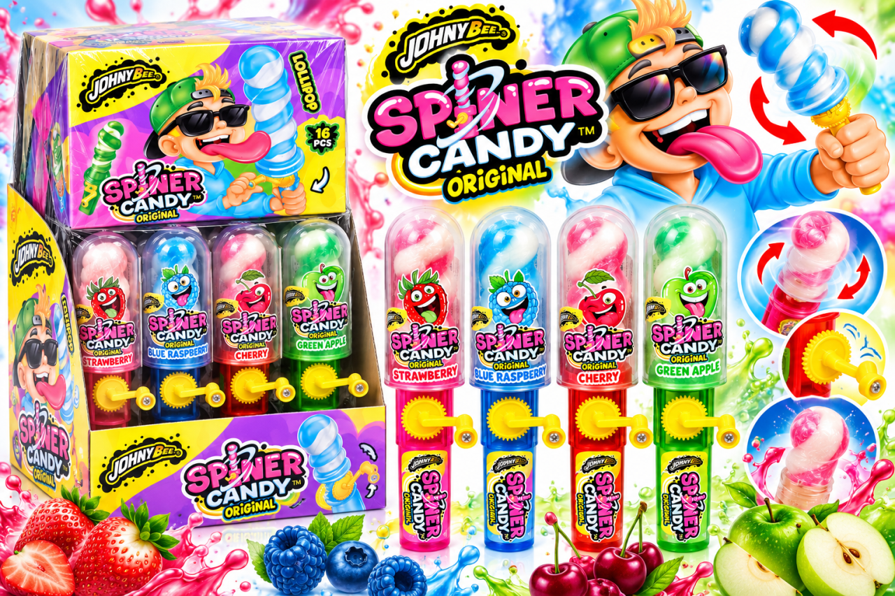 Johny Bee Spinner Candy Original – Acadea Rotativă cu Jucărie, 4 Arome, 16 bucăți x 23 g [2]