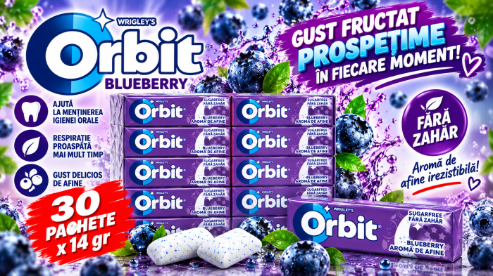 Orbit Blueberry - Gumă de Mestecat cu Aromă de Afine, 30 pachete x 14 gr [2]