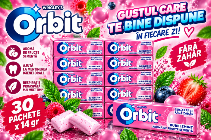 Orbit Bubblemint - Gumă de Mestecat cu Aromă de Fructe și Mentă, 30 pachete x 14 gr [2]
