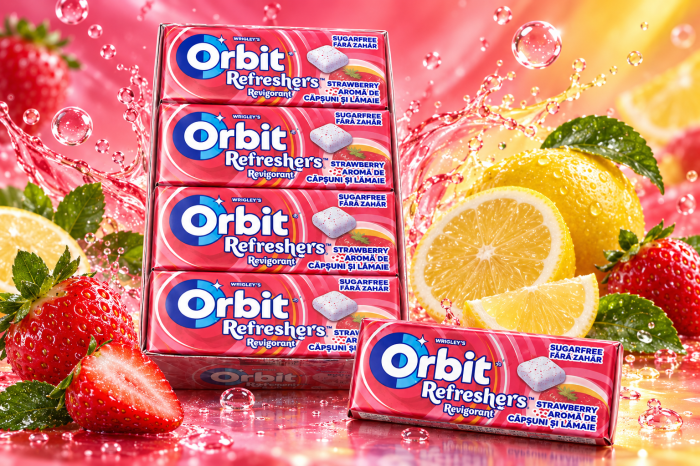 Orbit Refreshers Strawberry & Lemon – Gumă cu Aromă de Căpșuni și Lămâie, 12 pachete x 17,9 g [2]