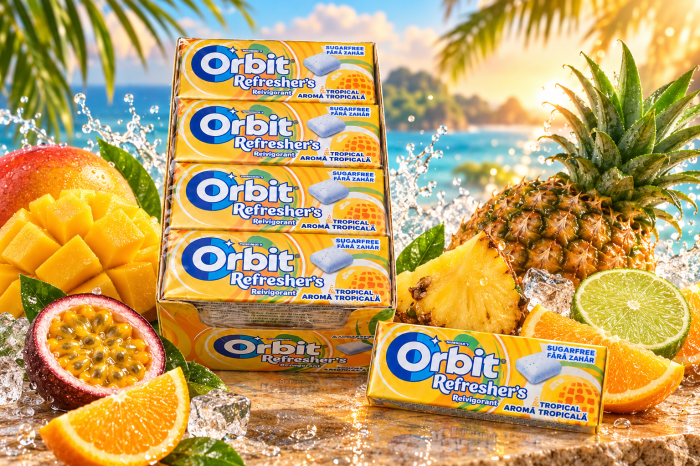 Orbit Refreshers Tropical – Gumă de Mestecat cu Aromă Tropicală, 12 pachete x 17,9 g [2]
