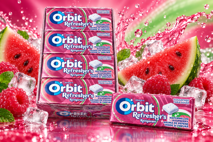 Orbit Refreshers Watermelon & Raspberry – Gumă cu Aromă de Pepene și Zmeură, 12 pachete x 17,9 g [2]