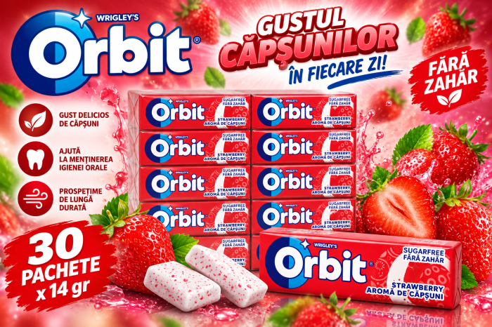 Orbit Strawberry - Gumă de Mestecat cu Aromă de Căpșuni, 30 pachete x 14 gr [2]