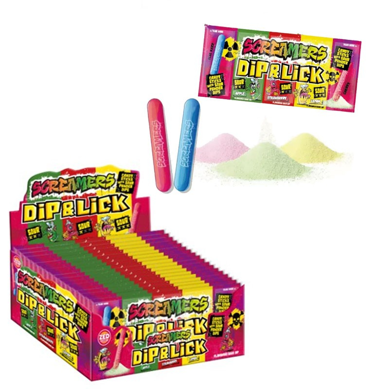 Screamers Dip&Lick Sour Candy - Betisoare de bomboane cu gust de pudra acra 3 arome, 24 x 40gr [2]