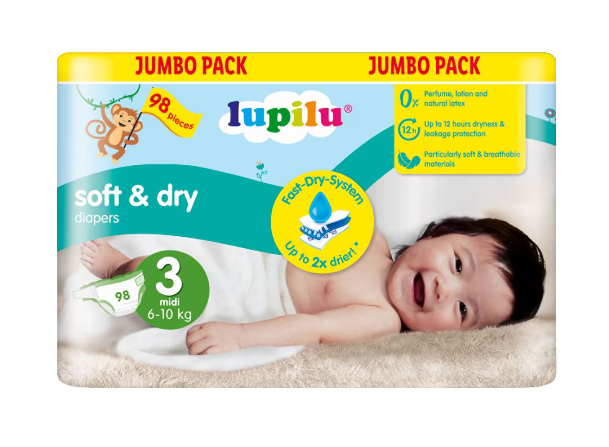 Scutece Lupilu Jumbo Pack, 6-10 kg, Marimea 3, Soft and Dry 98 bucati [2]