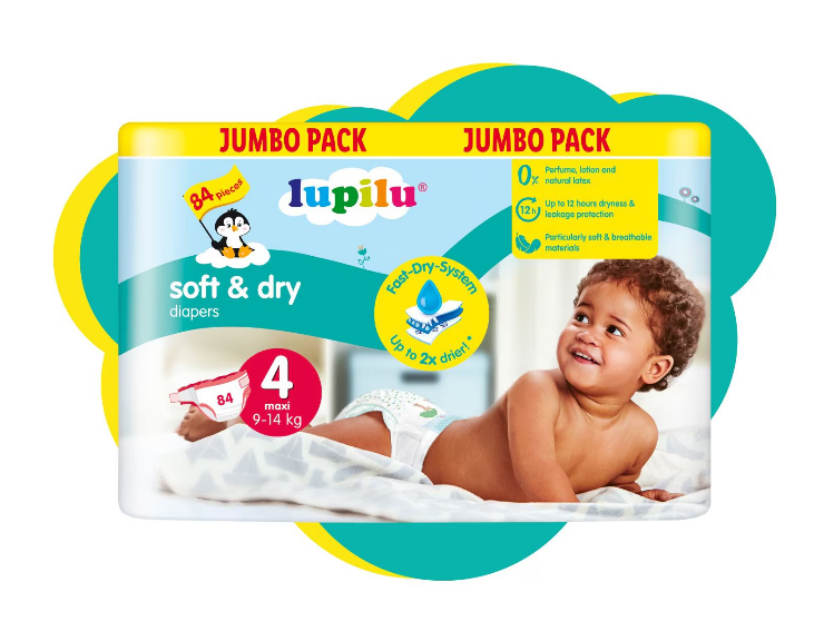 Scutece Lupilu Jumbo Pack, 9-14 kg, Marimea 4, Soft and Dry 84 bucati [1]