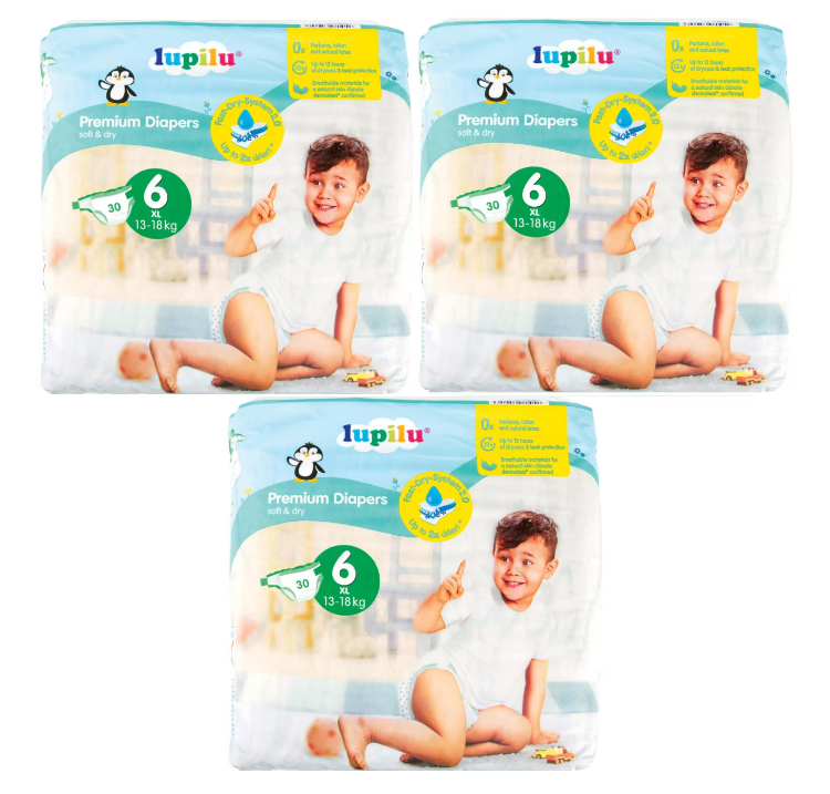Scutece Lupilu Mega Pack, 13-18 Kg, Marimea 6 XL, Fast Dry 90 de bucati [1]