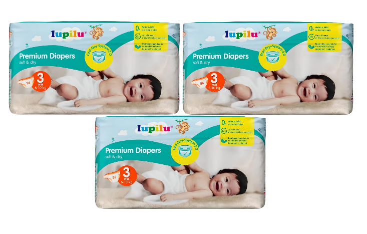 Scutece Lupilu Mega Pack, 6-10 kg, Marimea 3, Fast Dry 168 bucati [1]