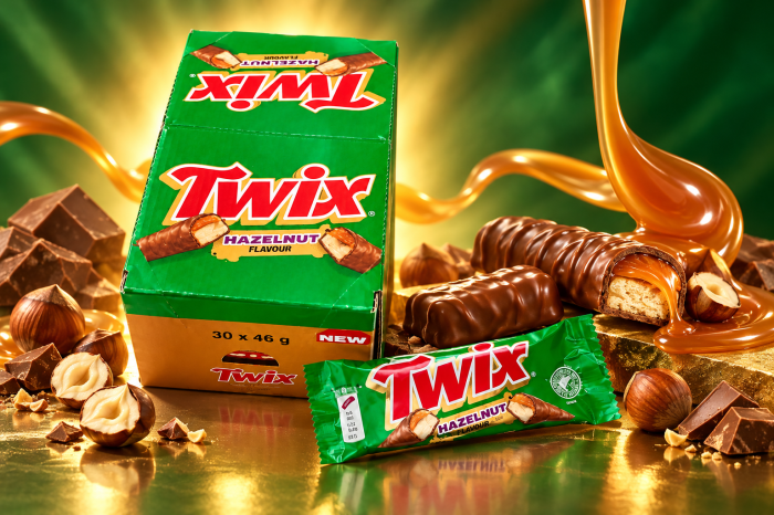 Twix Hazelnut Flavour – Baton cu Biscuit, Caramel și Aromă de Alune de Pădure, 30 pachete x 46 g [2]