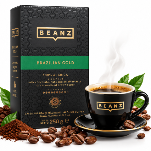 Cafea - BeanZ Café Brazilian Gold – Cafea Măcinată 100% Arabica, 250 g