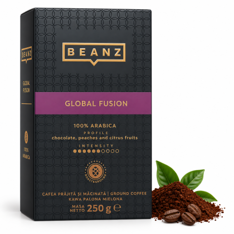 Cafea - BeanZ Café Global Fusion – Cafea Măcinată 100% Arabica, 250 g