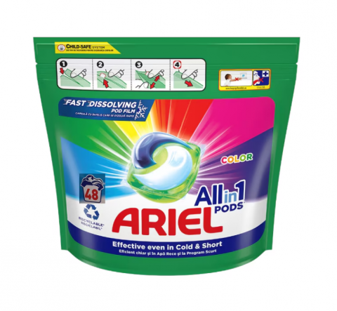 Detergenti - Detergent Ariel Capsule Color 48 bucati, Dizolvare rapida, Eficient si in apa rece