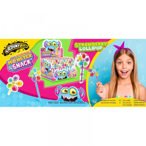 Johny Bee Jucarie 5 Acadele in forma de Morisca - Windmill Monster Snack 30 bucati x 16g [1]