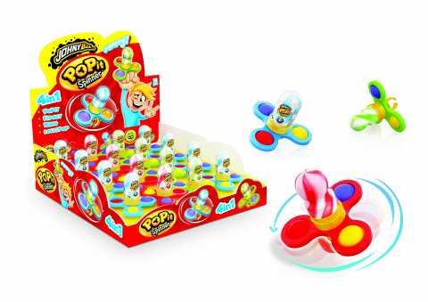 Dulciuri - Johny Bee Jucarie PoPit Spinner 4 in 1, Acadea, Inel, Spinner si Praf Pocnitoare, 16 bucati x 15g