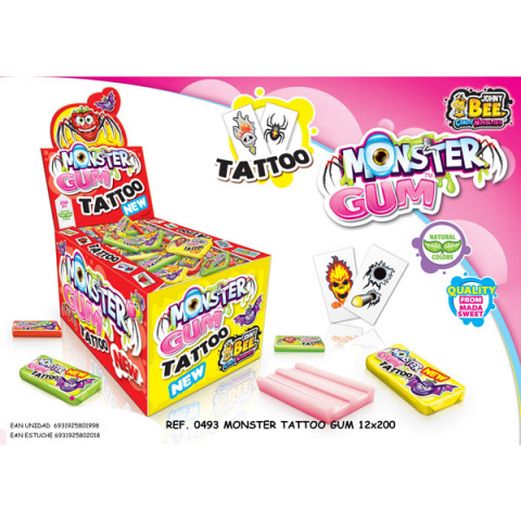 Dulciuri - Johny Bee Monster Gum Tatoo - Guma cu tatuaj 200 bucati x 5g