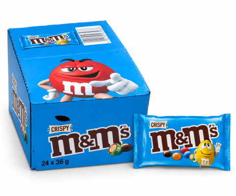 Drajeuri - M&M’s Crispy – Drajeuri de Ciocolată cu Orez Crocant, 24 pungi x 36 g