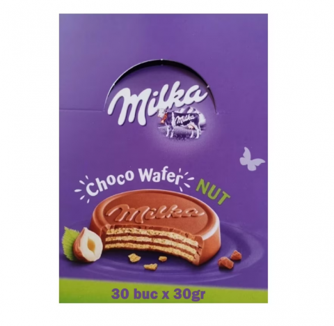 Dulciuri - Napolitana Milka Choco Wafer Nut cu alune de padure, 30 bucati x 30g