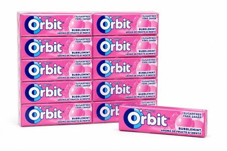Bacanie - Orbit Bubblemint - Gumă de Mestecat cu Aromă de Fructe și Mentă, 30 pachete x 14 gr