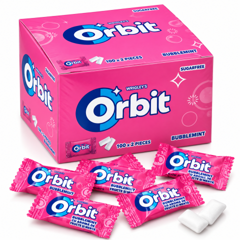 Bacanie - Orbit Bubblemint – Gumă de Mestecat Fără Zahăr, 100 plicuri x 2 drajeuri