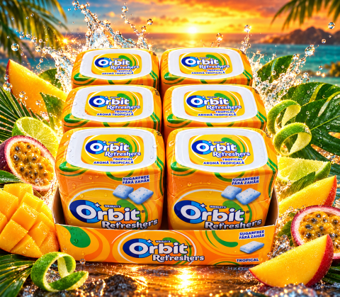 Bacanie - Orbit Refreshers Tropical – Gumă de Mestecat fără Zahăr cu Aromă Tropicală, 6 x 67 Gr