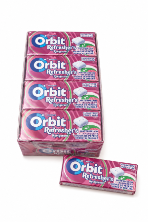 Bacanie - Orbit Refreshers Watermelon & Raspberry – Gumă cu Aromă de Pepene și Zmeură, 12 pachete x 17,9 g
