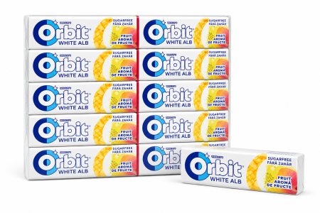 Bacanie - Orbit White Fruit - Gumă de Mestecat cu Aromă de Fructe, 30 pachete x 14 gr