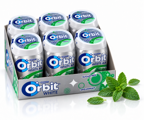 Bacanie - Orbit White Spearmint – Gumă de Mestecat fără Zahăr cu Aromă de Mentă Verde, 6 recipiente x 46 drajeuri
