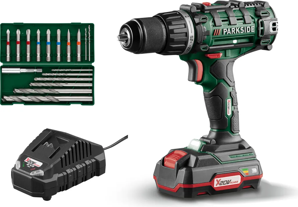 Bricolaj si Scule electrice - PARKSIDE Masina de insurubat si gaurit 20 V »PABS 20-Li G8«, cu acumulator, încărcător și set de accesorii