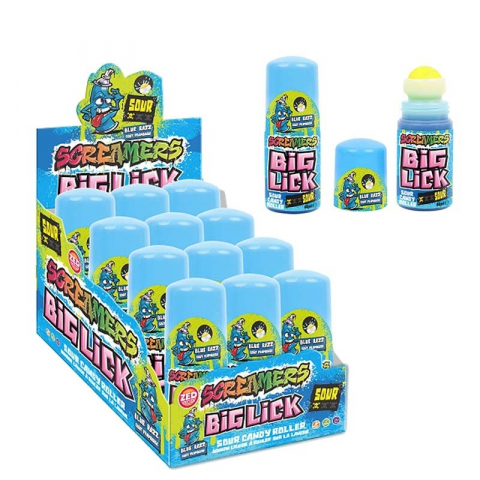 Dulciuri - Screamers Super Sour Big Lick Candy - Jeleu RollOn Albastru 12 bucati x 60ml