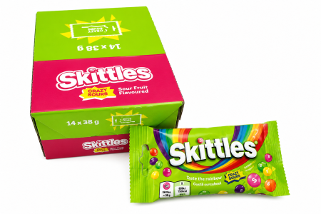 Drajeuri - Skittles Crazy Sours – Drajeuri Gumate Acrișoare cu Arome de Fructe, 14 pachete x 38 g