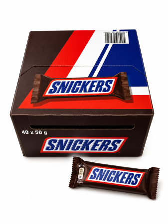 Bacanie - Snickers – Baton de Ciocolată cu Lapte, Caramel, Nuga și Arahide, 40 pachete x 50 g
