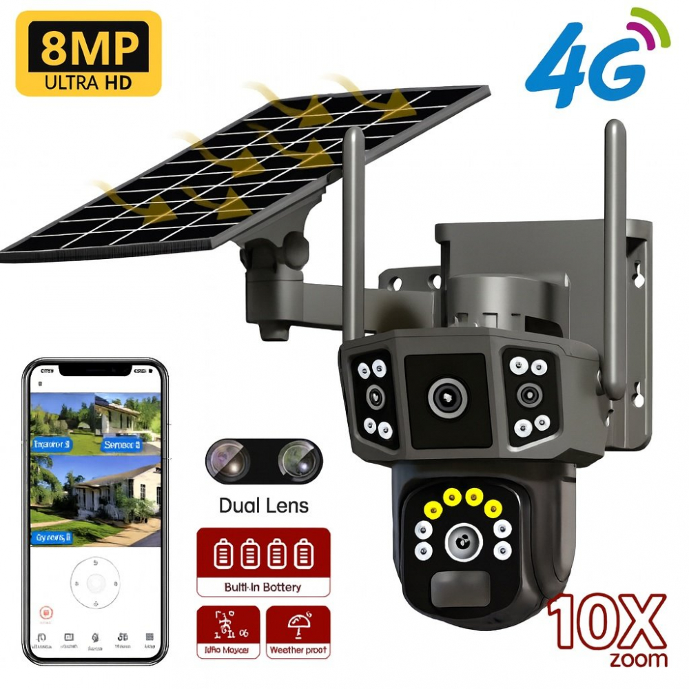 Camera IP 4G/LTE Panou solar, 8MP, audio bidirectional, night vision, detectie miscare, panou solar inclus engros - Oem 8F-4G [2]