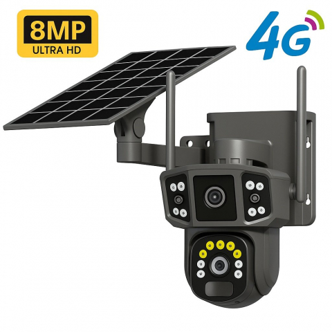 Camere Supraveghere - Camera IP 4G/LTE Panou solar, 8MP, audio bidirectional, night vision, detectie miscare, panou solar inclus engros - Oem 8F-4G
