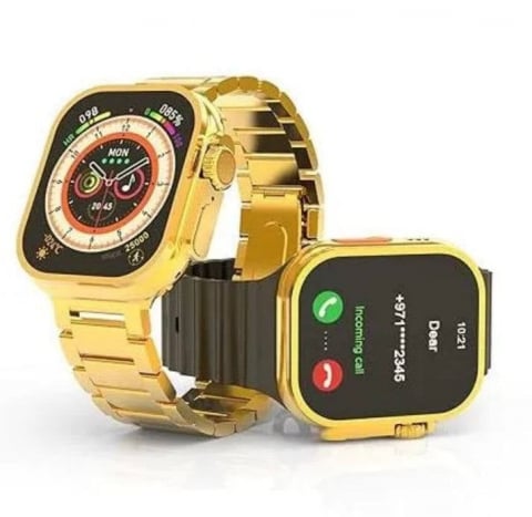 Smartwatch - Ceas Smartwatch Ultra 2.19 IMCH 49 mm, 2 Curele incluse, Moduri multiple, Termometru, Monitorizare somn, Orange-Auriu