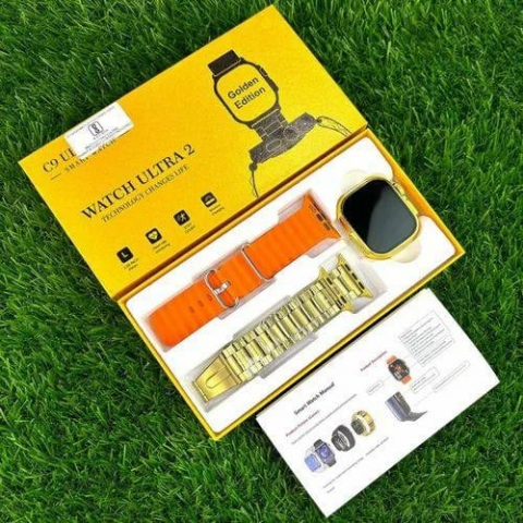 Ceas Smartwatch Ultra 2.19 IMCH 49 mm, 2 Curele incluse, Moduri multiple, Termometru, Monitorizare somn, Orange-Auriu [2]